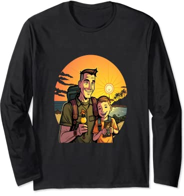Geocache Mountain Hiking Trip Geocaching Dad In Sunset Long Sleeve T-Shirt