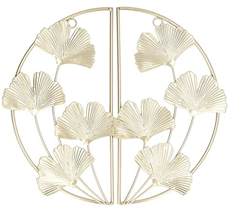 Gold Wanddeko Metall 3D Wandskulpturen, 2 Stück Ginkgo Blatt Wanddekoration, Goldene Hängende Dekoration, Runde Wand Dekoration Wohnzimmer Schlafzimmer Hintergrund Wanddekoration Muttertag Geschenk