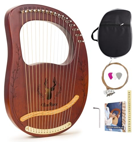 VixxNoxx Lyre Harp, 16-String Mahogany Lyra Harp Kit, Stringed Musical Instruments with Tuning Wrench Bag Instructions Extra Strings for Beginners Adults