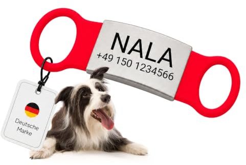 Hundemarke personalisiert für Halsband, Slider mit Gravur, Rot, Größe M