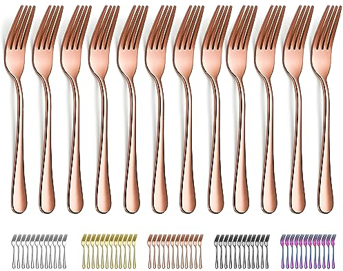 Evanda Rose Gold Dinner Fork 12 Pieces 20.5cm, Rose Gold Titanium Plating Stainless Steel Table Forks, Mirror Polish and Smooth Edge, Easy To Clean, Dishwasher Safe