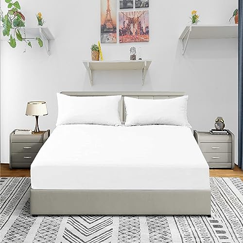 British Home Bedding Fitted Sheet - Single Fitted Sheet white Super Soft Microfibre Fabric, Easy Care Shrinkage and Fade Resistant Bed Sheet (Single, White)