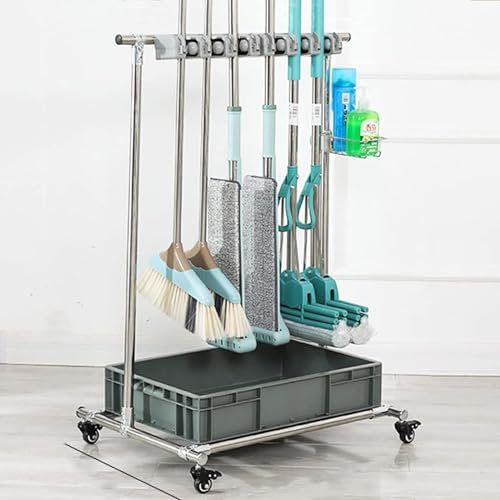 HACSYP Tool Organizer, Movable Floor Standing Hanging Broom Wet Mop Drain Rack, Cleaning Tool Holder,For Garden Garage Organizer Mop