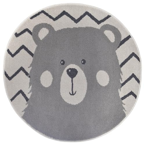 Hanse Home Adventures Alfombra Infantil Redonda, diseño de Osos, diseño de Oso de Animales, para habitación de los niños, Sala de Juegos, habitación Juvenil, salón, Color Crema Gris, 140 cm
