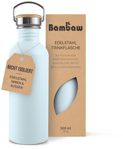 Bambaw 500 ml Stainless Steel Water Bottle, Blue Water Bottle, Non-Insulated, 50 cl Children's Stainless Steel Bottle – Nordic Blue
