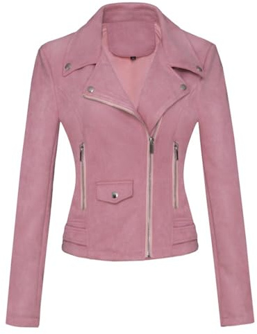 ANUFER Donna Ecopelle Scamosciata Giacca da Motociclista Bello Cerniera Incrociata Cappotto Corto