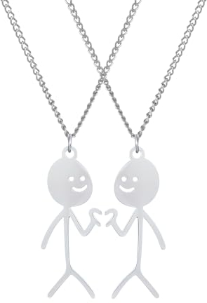 jagosen Lustige Graffiti Doodle Halskette Kette Silber Herren Damen 2 Stück Edelstahl Finger Gesten Partner Kette Coole Sachen für Teenager Mädchen Jungs