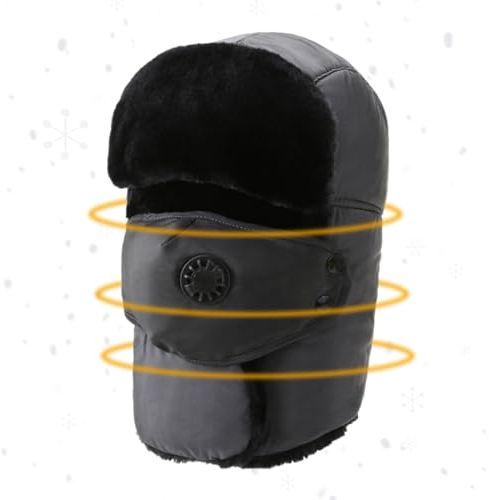 DNCG Herren-Trappermütze, Winter-Trappermütze für Männer und Frauen, Jagdmütze, russischer Hut, warm, Winter, Uschanka-Hut mit Ohrenklappen, Größe 13, grau, Cotton