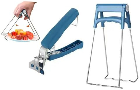 2 Pack Kitchen Hot Plate Gripper, Stainless Steel Bowl Clip, Kitchen Tongs Bowl Dish Pan Clips Tongs，Anti-Hot Bowl Dish Clip - Avoid Scalding Kitchenware Set (Lake blue)