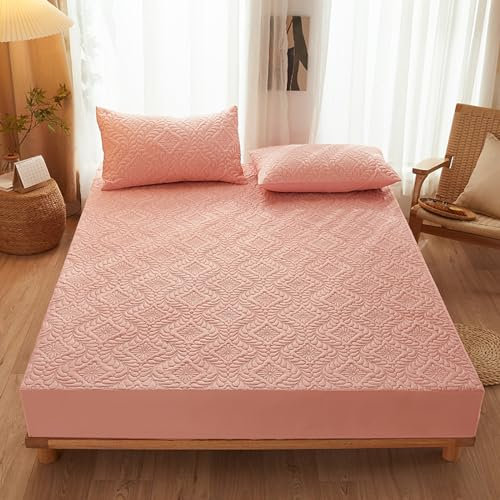 HAIBA Wasserdichter Matratzenschoner 180x200cm Spannbettlaken und Atmungsaktive Matratzenbezug, Inkontinenzauflage,Nässeschutz Bettlaken Spannbetttücher,für alle Jahreszeiten - Rosa