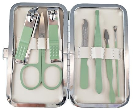 KuqitsBai Manikyrset 7/15/18 st tillgängliga pedikyrkit nagelset nagelklippare, polerat rostfritt stål nagelfodral för nagelvård skönhet hem och resor (mintgrön 7)