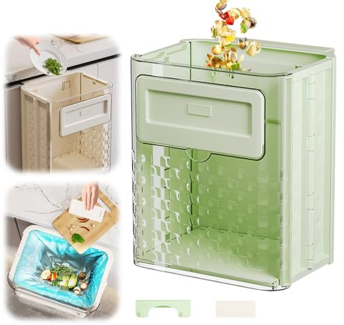 Nexoria Cubo de basura para cocina, 10 l, para colgar en la cocina, pared, cubo de basura plegable con tapa, cubo de basura para cocina, para colgar en la cocina, el baño (verde)