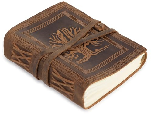 GlobeeCraft Vintage anteckningsbok i läder med livets träd - anteckningsbok med tomma blad - söt anteckningsbok perfekt som reseanteckningsbok, anteckningsbok, resedagbok, personlig dagbok 20,5 x 16
