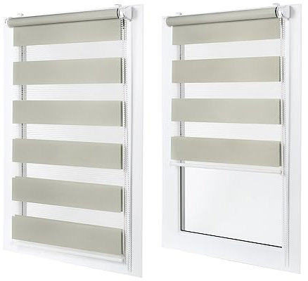 Doppelrollo ohne Bohren – Sichtschutz und Sonnenschutz, Klemmfix – Hellgrau, 115 cm breit (Stoffbreite) x 150 cm hoch (Fensterhöhe) – Duo Rollo für Fenster/Tür, lichtdurchlässig/verdunkelnd