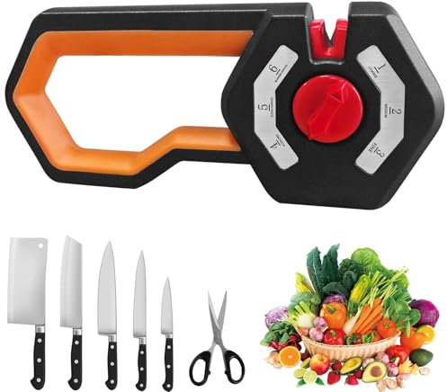 Messerschärfer, 6-in-1 Premium Messerschleifer mit Scherenschleifer, 6 Stufen Verstellbar Knife Sharpener, Ergonomisches Manuelle Messerschärfer für Schärfen & Polieren Küchenmesser, Scheren