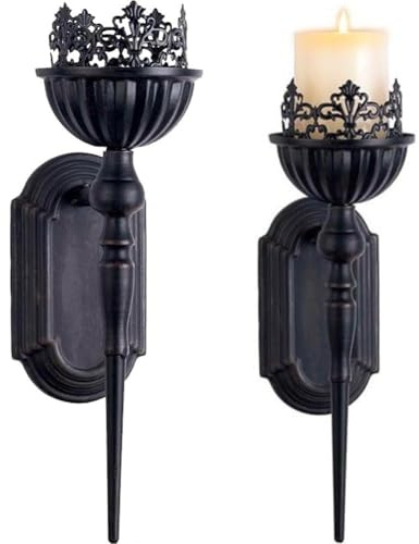 Ymxygz Wall-mounted Iron Candle Holder 2pcs Wall Art Hanging Candle Holder Home Decoration Black Tealight Candle Stand for Home Hotel