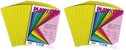 PLAY-CUT Tonpapier A4 Kanariengelb (130g/m2) | 20 Bogen Din A4 Papier zum Basteln Drucken | Dickes Bedruckbares Bastelpapier Set und Druckerpapier A4 | Premium Tonzeichenpapier & Craft Paper