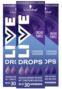 Schwarzkopf Live Color Drops Orchid Purple (3 x 30 ml), gotas dosificables de color para un look individual, tinte para mezclar con el acondicionador, coloración temporal dura hasta 12 lavados
