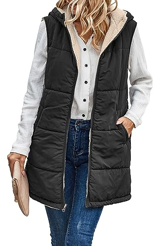 Famulily Women's Fleece Long Gilets Body Warmer Padded Reversible Sleeveless Vests Zip Up Outwear Jacket