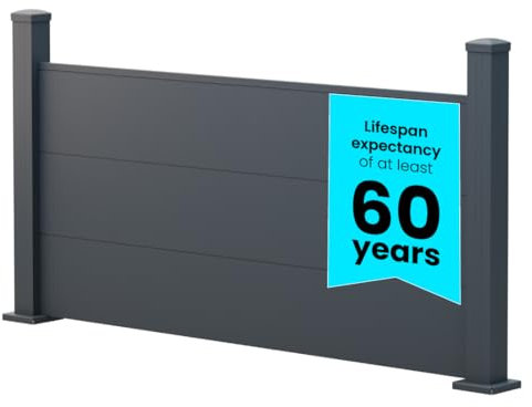 Milwood Group A-Fence 240mm Interlocking Fencing Board, Aluminium Landscape Edging Fence for Garden Decor, Backyard, Outdoor Privacy Wall, 90cm In-Ground Fitting, 2nd Panel/Panels, Grey