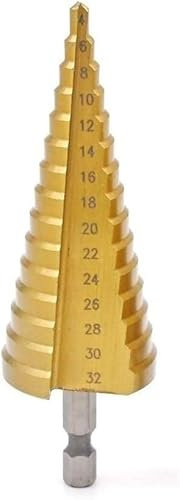 Broca escalonada, Brocas for metal, Broca escalonada de carburo 1 pieza Brocas escalonadas de titanio y acero HSS Herramientas de corte de cono escalonado Acero Carpintería Madera Perforación de metal