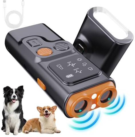 Skeadex BarkGuard,Ultraschall Anti Bell Gerät Hund,Bark Guard Antibell für Hunde,Hundebellen Abschreckungsgerät mit HD Display und LED Taschenlampe,Erziehungshilfen für Hunde Innen Draußen