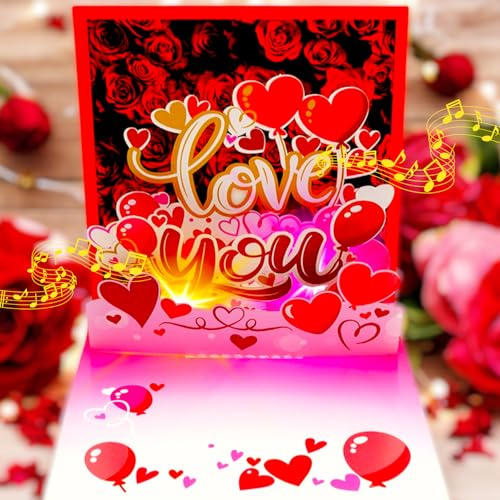 APOTODITO Valentine’s Day Card, Musical Pop up Cards, Anniversary Card with Light and Music, Greeting Card for Women Men Wife Husband Children