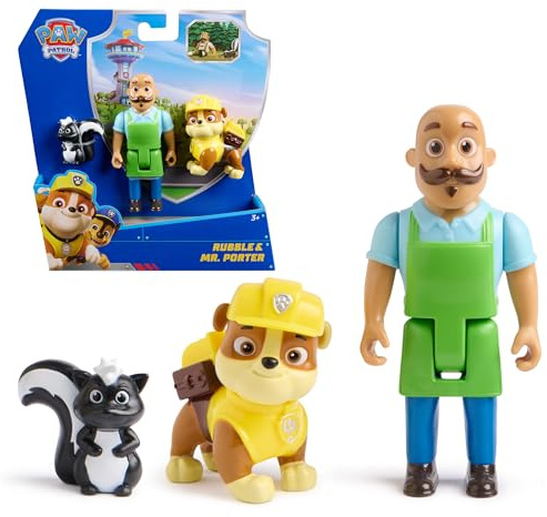 PAW Patrol Rubble & Mr. Porter - Set di figure giocattolo con puzzola, giocattoli per bambini per ragazzi e ragazze dai 3 anni in su