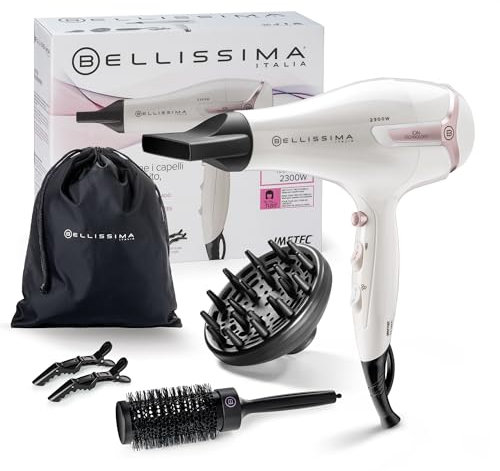 Bellissima Imetec K9 2600 Phon Leggero 2300W Asciugatura Rapida - Asciugacapelli Ionico - Capelli Idratati e Senza Effetto Crespo - Styling Definito con Diffusore e Spazzola Inclusi