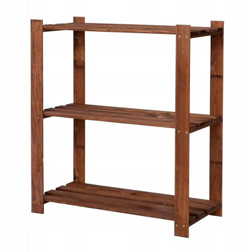 STOLMAK Holzregal Standregal 90x80x38 cm (HxBxT) Braun Lagerregal mit 3 Ablagen Stehend Garage Regal Keller Wohnzimmer Kiefernholz Badregal Pflanzenständer Bücherregal