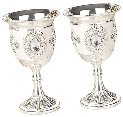 CLISPEED Lot de 2 Petits Verres à Vin Blanc en Alliage Métallique Argenté, Motif Floral Rétro, Coupe Vintage pour Fête et Banquet, Conviviaux pour Vin Chaud ou Froid Style Aléatoire
