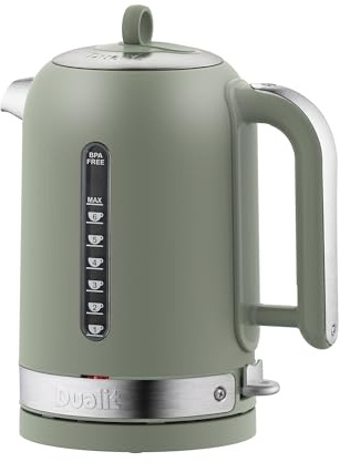 Dualit Classic Kettle, Polished Stainless Steel with Sage Trim, 1.7L | 3kW, Rapid Boil, 90-Second Boiling Time, Quiet Boil, Repairable Element