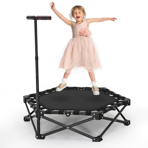 Foldable Trampoline, Mini Trampoline for Kids/Adults, Three Adjustable Heights, Anti-Slip T-Handle, Noise-Free, 150kg, Suitable for Children/Adults, Exercise Rebounder