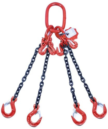 Alfa Logistik Kettengehänge 4-Strängig 8mm x 2m mit Gabelkopfhaken und Verkürzungshaken - Hochfest Anschlagkette - Krankette Robuste Ausführung - Kette Güteklasse 8 für Kräne