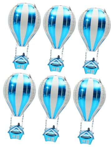 SOPOTUTU Set 6 Palloncini Forma Pallone Aerostatico in Foil Alluminio 4D Blu Decorazioni Festa Compleanno Decorazioni Aule Tema Pallone Aerostatico Forniture per Feste a Tema Aereo