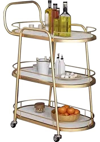 Carrito Bar Y Bebidas Redondo 3 Niveles, Elegante Marco Dorado sobre Ruedas De Rodaje Suave, para Uso Doméstico O Comercial con Estilo(White+Gold)