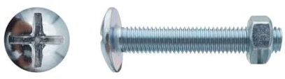 100 Boulons Poêlier Tête Ronde Large Fendue en Croix 6 x 70 mm - NFE 25129/4032 - Zingué blanc - D-Work