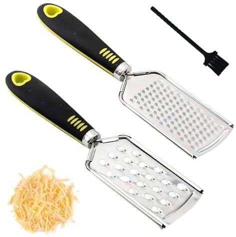 Grater, Cheese Grater, 2-Piece Stainless Steel Hand Grater Set with Medium & Large Holes, Ginger Zester for Kitchen, Includes Cleaning Brush, 24.5 x 6 cm