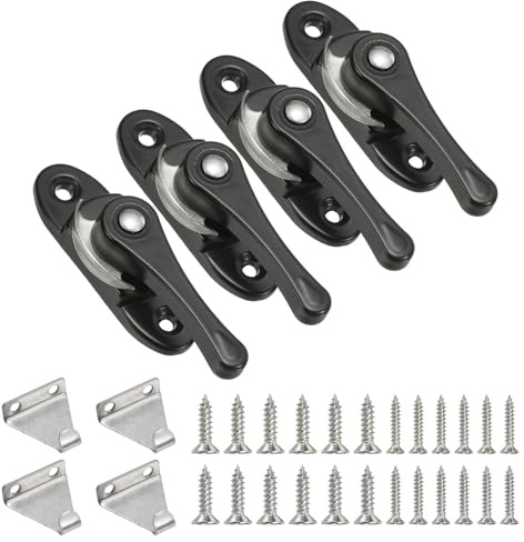 PATIKIL Cerraduras De Ventana Corrediza 3 X 0.9 4Pcs Cerraduras De Ventana Corrediza De Acción De Leva Y Reemplazo De Gancho Para Dormitorios Baños Ventanas Corredizas Verticales Negro