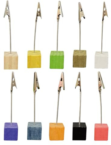 Vauki 10 soportes para fotos con pinzas, soporte para tarjetas postales, soporte de madera, soporte para notas de oficina, soporte para tarjetas de mesa, base de madera, soporte para fotos, tarjetas y