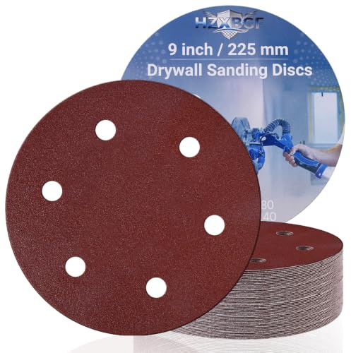 12 disques de ponçage à crochet 225 mm 6 trous, papier de ponçage grain 40 | Extra Grossier, Feuilles de ponçage rondes en alumine, pour Mur, Bois, Métal et ponceuse de cloison sèche