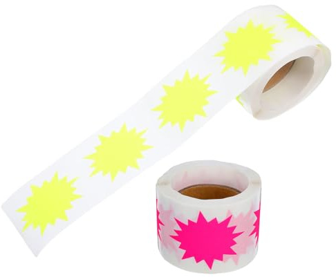 OFFSCH Fluoreszierende Preisschilder 5cm Sternform Selbstklebend mit Starker Haftung Beschriftbare Leere Etiketten für Einzelhandel Flohmärkte und Garagenverkäufe Pink/gelb 2 Rollen Je