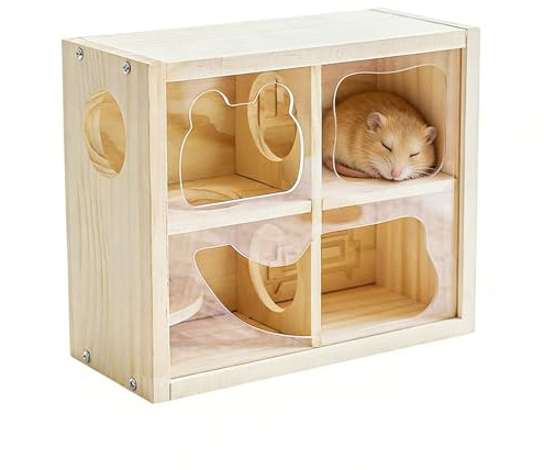 Casa Para Jerbos Cabaña de Madera con Múltiples Cámaras y Enriquecimiento | Casa para Hámster Enano y Otros Roedores para Jaula, Escalada, Carrera y Juego de Animales Pequeños