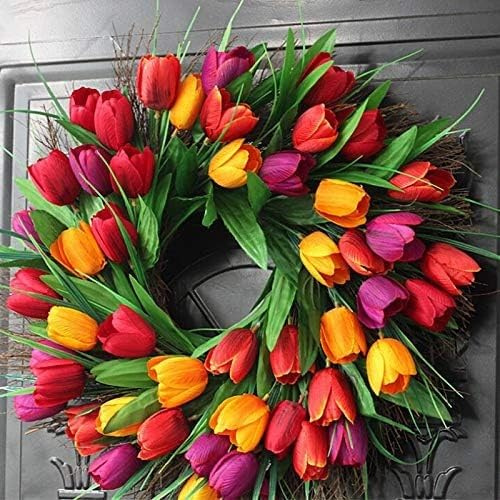 45 cm großer Kranz aus künstlichen Tulpen, Tulpenkranz für die Tür, geeignet für Ostern, Hochzeiten und als Frühlingsdekoration