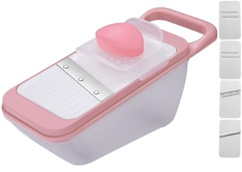 CALLARON Cortador de Verduras Multifuncional Set de 1 Unidad de Acero Inoxidable Función de Cortar en Tiras y Cortar Frutas Rosa para Cocina
