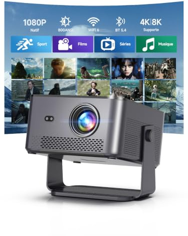 【Android 14 & 800 ANSI】 Smart Proyector 4K Soporta, 1080P Nativo Portatil | Enfoque Automático Corrección Trapezoidal, WiFi 6 BT 5.4, Altavoz de 15W, Rotación 180° Proyector Exterior Cine Jardin