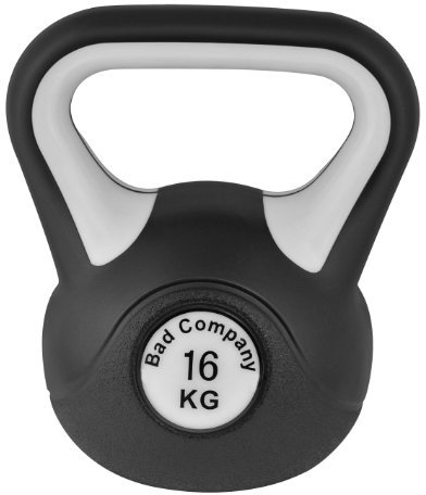 Bad Company Kettlebell I Kugelhantel aus Kunststoff I Schwunghantel Workout in verschiedenen Gewichtsstufen I 16 kg (Black & White)