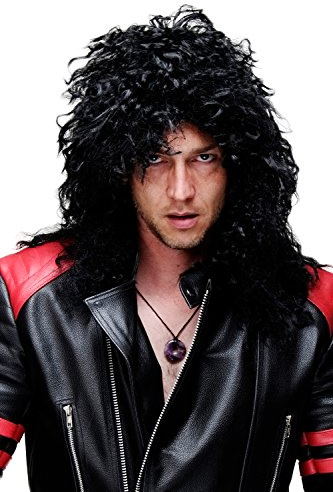 WIG ME UP - BW563-103 Karneval Fasching Schwarz Männer Frauen Unisex Locken Zottelfrisur lang Hardrock Heavy Metal Mähne