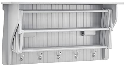 Danya B Accordion Clothes Drying Rack, Retractable, Wall Mounted Towel Rack and Hooks for Clothes and Towels for use in Laundry Room or Garage - White