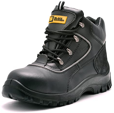 Black Hammer Mens Safety Boots Steel Toe Cap S3 SRC Work Shoes Ankle Leather 7752 (10 UK)